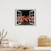 Neppe raam uitzicht Roze Flamingo's  Poster (Keuken)