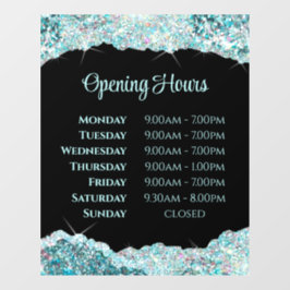 Neppe Teal Glitter Openingsuren Ruitstickers Raamsticker