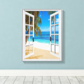 Neppe Venster Uitzicht Strand Oceaan  Canvas Afdruk (Insitu (Houten vloer))