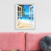 Neppe Venster Uitzicht Strand Oceaan  Canvas Afdruk (Insitu (Woonkamer))