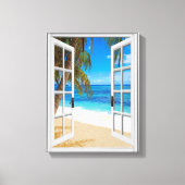 Neppe Venster Uitzicht Strand Oceaan  Canvas Afdruk (Voorkant)