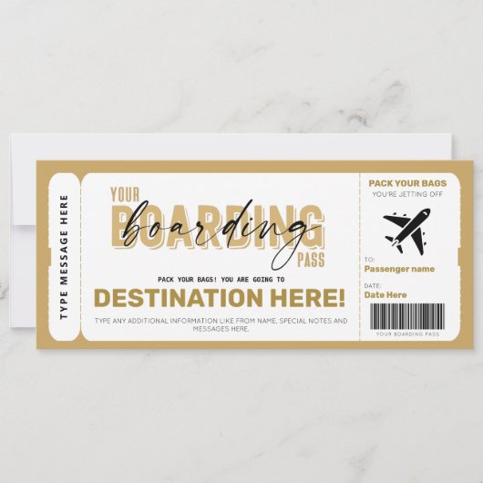 Neppe vliegtuig cadeaubel Boarding Pass Bon Kaart (Voorkant)