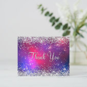 Neppe zilveren glitter hete roze hemelse dank je briefkaart (Staand voorkant)