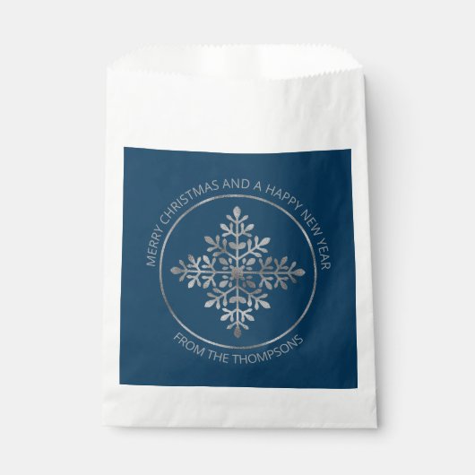 Neppe Zilverfolie Sneeuwvlok Op Blauwe Achtergrond Bedankzakje (Voorkant)