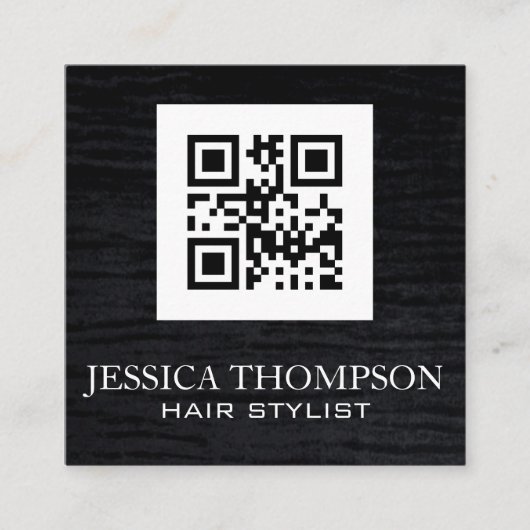 Neppelen fluweel zwart | QR-code sjabloon Vierkante Visitekaartje (Voorkant)