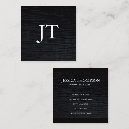 Neppelen Velours Zwarte Print met Monogram Vierkante Visitekaartje (Voorkant / Achterkant)