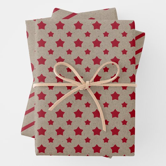 Nepperig kraftpapier met sterren, strepen en polka inpakpapier vel