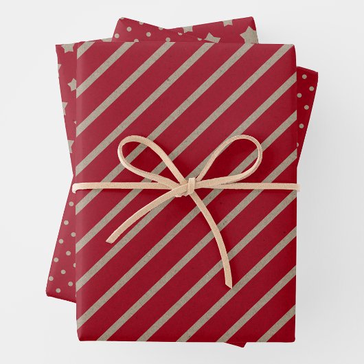Nepperig kraftpapier met sterren, strepen en polka inpakpapier vel