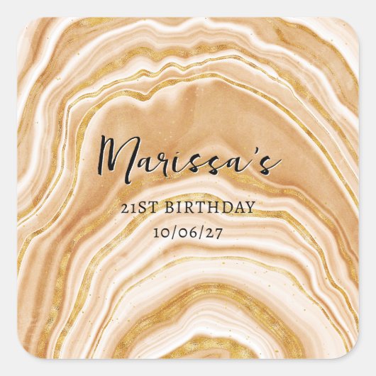 Neppige Gouden Agaat 21e Verjaardag Vierkante Sticker (Voorkant)