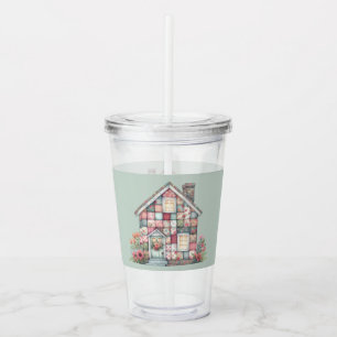 Neppige Patchwork Cottagecore Bloemige Huis Acryl Drinkbeker