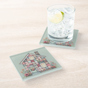 Neppige Patchwork Cottagecore Bloemige Huis Glazen Onderzetter