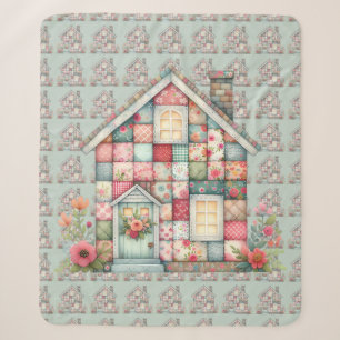 Neppige Patchwork Cottagecore Bloemige Huis Sherpa Deken