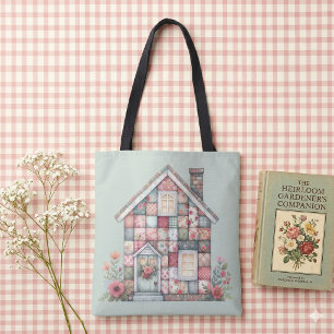 Neppige Patchwork Cottagecore Bloemige Huis Tote Bag