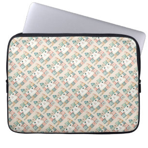 Neppige Patchwork Pastelkleurige Kattengezicht Cot Laptop Sleeve