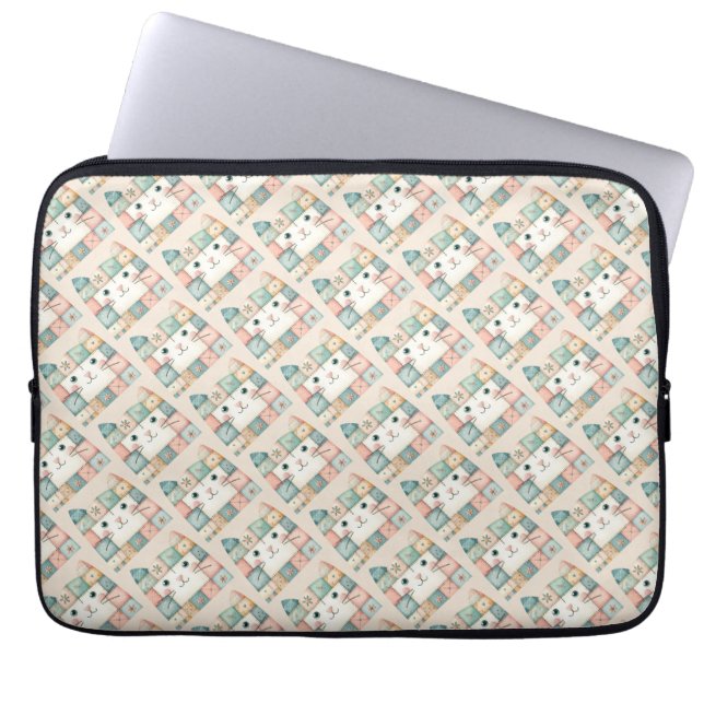 Neppige Patchwork Pastelkleurige Kattengezicht Cot Laptop Sleeve (Voorkant)