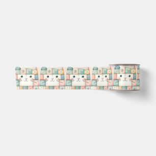Neppige Patchwork Pastelkleurige Kattengezicht Cot Satijnen Lint