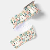 Neppige Patchwork Pastelkleurige Kattengezicht Cot Satijnen Lint (Achterkant)