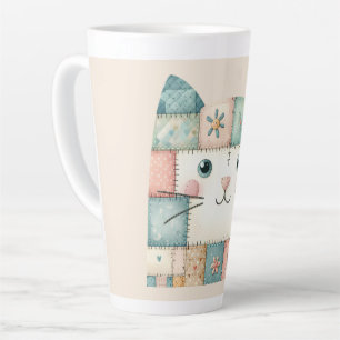 Neppige Patchwork Pastelkleurige Kattengezicht Pat Latte Mok