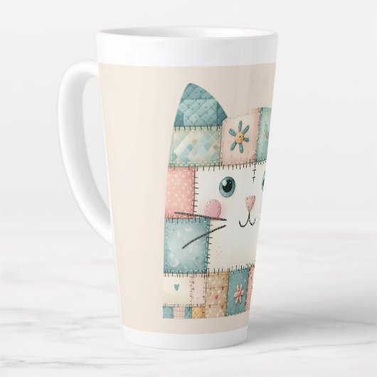 Neppige Patchwork Pastelkleurige Kattengezicht Pat Latte Mok (Linkerhoek)