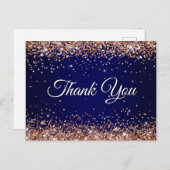 Neppige Roze Gouden Glitter Navy Blauwe Bedankt Briefkaart (Voorkant / Achterkant)