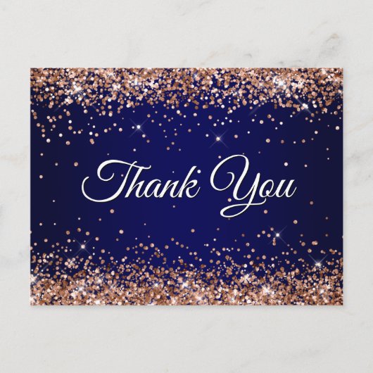Neppige Roze Gouden Glitter Navy Blauwe Bedankt Briefkaart (Voorkant)