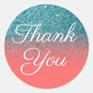 Neppige Teal Glitter Koraal Ombre Dank Je Ronde Sticker