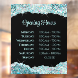 Neppige Teal Glitter Openingsuren Ruitstickers Raamsticker