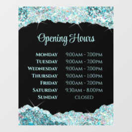Neppige Teal Glitter Openingsuren Ruitstickers Raamsticker