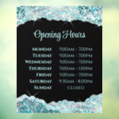 Neppige turquoise glittersjabloon openingstijden r raamsticker (Vel 3)