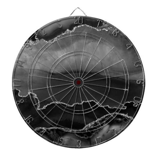 Neppige zwarte gemarmerde agaat elegante zilveren dartbord (Voorkant)
