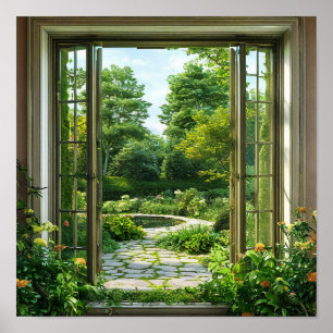 Nepraam Lush Groen Landschap Muurkunst Poster