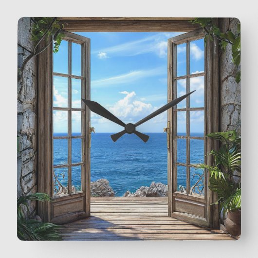 Nepraam Ocean View Schilderachtige Tijdmeter Vierkante Klok (Voorkant)