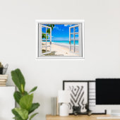 Nepraam raam Met Tropisch Strand Oceaanszicht Poster (Thuiskantoor)