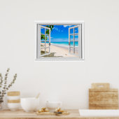 Nepraam raam Met Tropisch Strand Oceaanszicht Poster (Keuken)