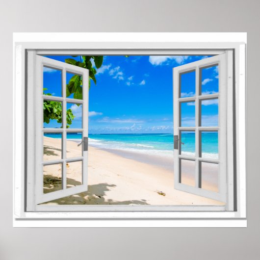 Nepraam raam Met Tropisch Strand Oceaanszicht Poster (Voorkant)