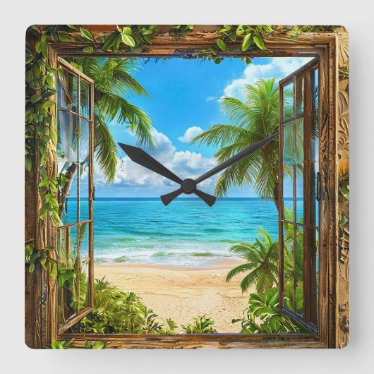 Nepraam Zomer Strand Huisdecoratie Vierkante Klok (Voorkant)