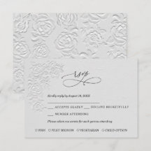 Nepshoofd witte rozen trouw-RSVP kaart