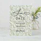 Nepshouten Sagegroene Bloemige Trouw Save The Date (Staand voorkant)