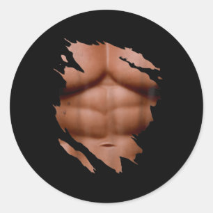 nepspier onder borst zes pak gescheurde buikspiere ronde sticker