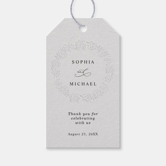 Nepstempel Witte Rozen Trouwcadeautag Cadeaulabel (Voorkant)
