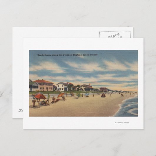 Neptune Beach, FL - Uitzicht van Ocean Front Homes Briefkaart (Voorkant / Achterkant)