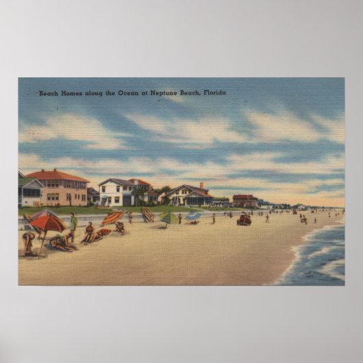 Neptune Beach, FL - Uitzicht van Ocean Front Homes Poster (Voorkant)