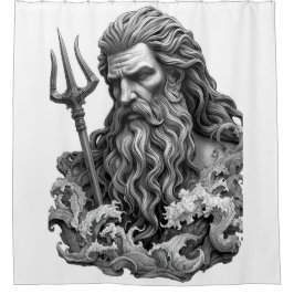 Neptune God - Black Marble Art Douchegordijn