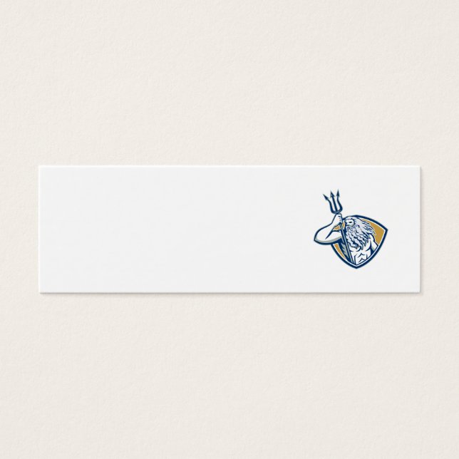 Neptune Poseidon Trident Shield Retro Mini Visitekaartjes (Voorkant)