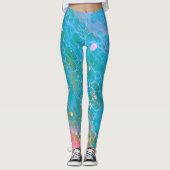 Neptune Sky Acryl Giet Aqua Blue Abstract Leggings (Voorkant)