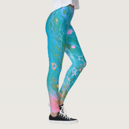 Neptune Sky Acryl Giet Aqua Blue Abstract Leggings