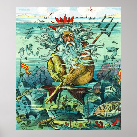 Neptune zit onder zonken wrakken poster (Voorkant)