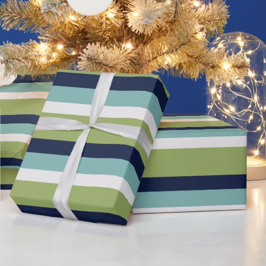 Neptunes, Seashell, Green and Navy Stripes Cadeaupapier (Feestdagen)