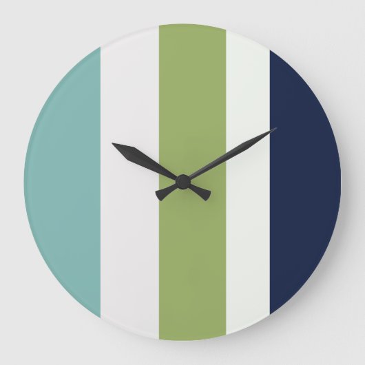 Neptunes, Seashell, Green and Navy Stripes Grote Klok (Voorkant)