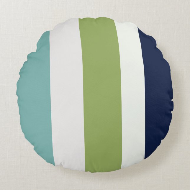 Neptunes, Seashell, Green and Navy Stripes Rond Kussen (Voorkant)